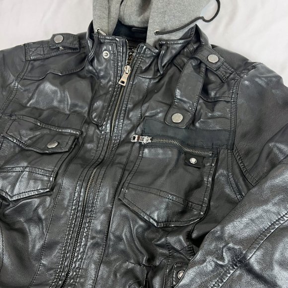 RNZ Premium Mens Faux Leather Coat Motorcycle Moto Medium Black Lined - Picture 3 of 7